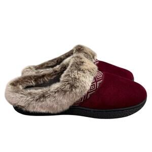 Isotoner Slippers 8.5 9 women Eco Comfort Memory Foam Faux Fur Burgundy Maroon